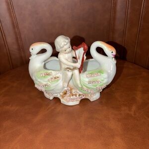 Vintage Swan  cherub double Planter Roses Leaves Gold Accents Victorian style
